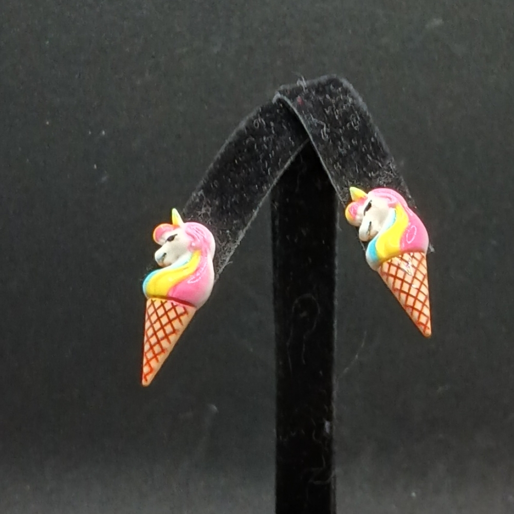 Handmade kids unicorn ice cream cone earrings nwot